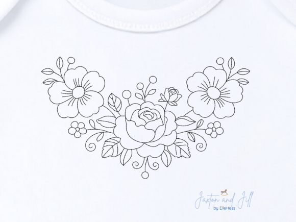 Blackwork Simple Rose Embroidery Border