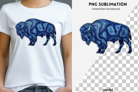 Blue Bison Embroidery PNG Western