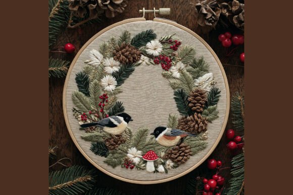Christmas Woodland Wreath Embroidery 19