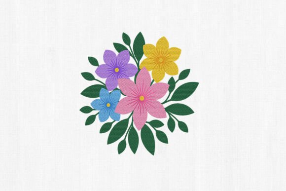 Colorful Floral Leaves Embroidery Design