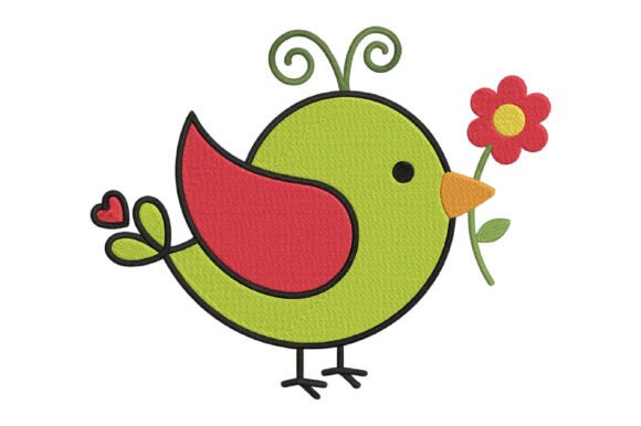 Cute Bird with Flower Embroidery Design