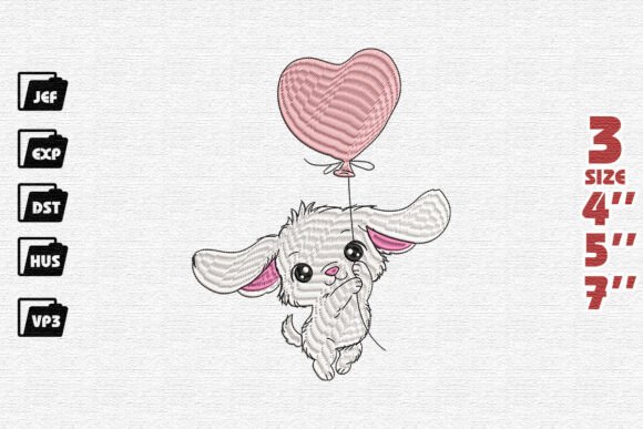 Cute Bunny Heart Balloon Embroidery
