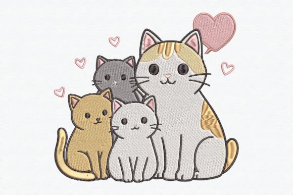 Cute Cat Family Embroidery Design