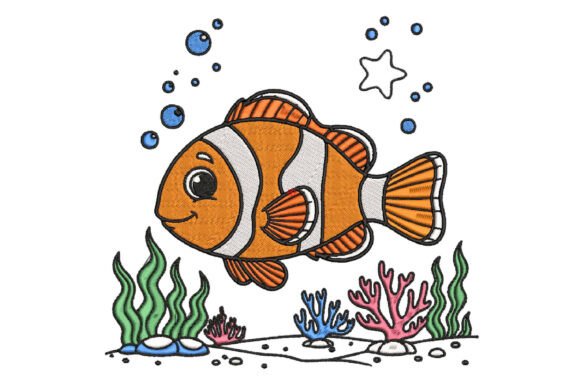 Cute Clownfish Embroidery Design