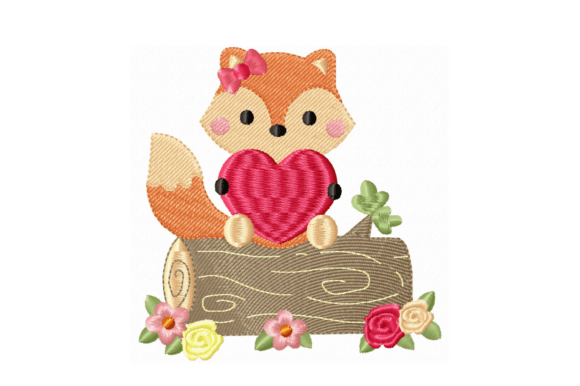 Cute Fox Heart Embroidery Design File