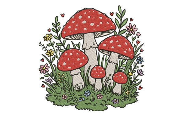 Cute Mushroom Embroidery Design