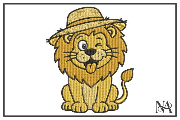 Cute Summer Lion Straw Hat Embroidery