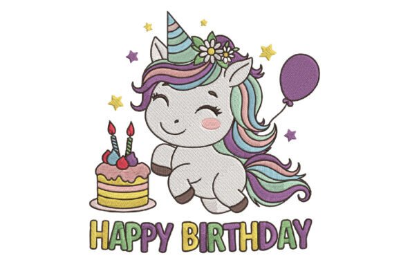Cute Unicorn Birthday Embroidery Design