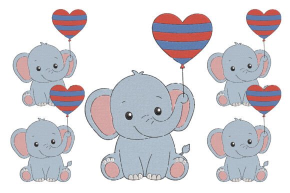 Elephant Heart Balloon Embroidery Design