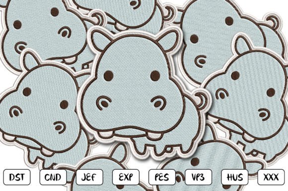 Hippo Patch Embroidery Design