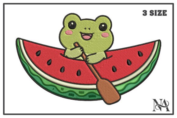 Kawaii Frog Watermelon Boat Embroidery