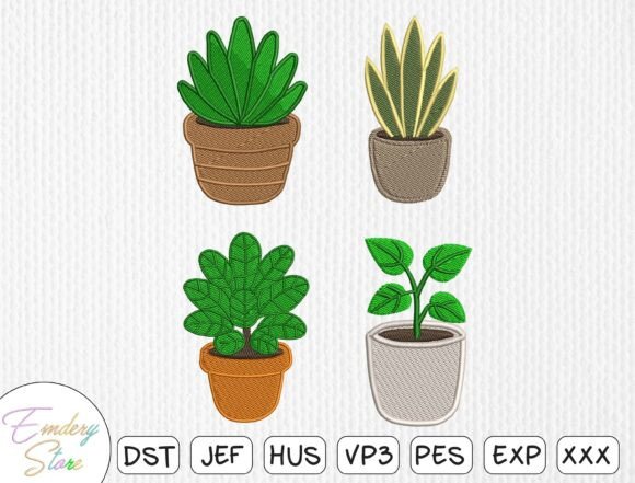 Potted Plant Embroidery Design Set