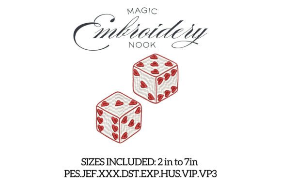 Red Heart Lucky Dice Embroidery Design