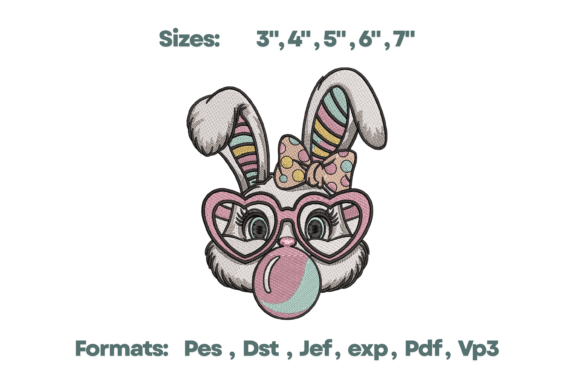 Retro Bubblegum Bunny Embroidery Art