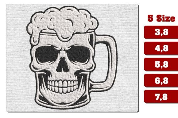 Skull Beer Mug Embroidery Design