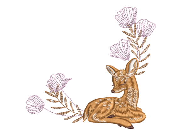 Sleeping Floral Deer Embroidery