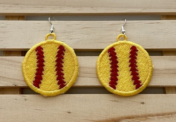 Softball Earrings ITH Embroidery