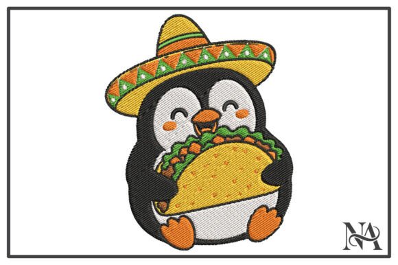 Sombrero Penguin Taco Embroidery Design