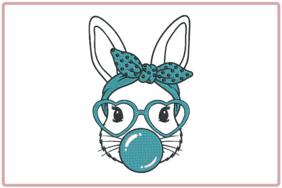 Teal Bunny Bubblegum Embroidery Design
