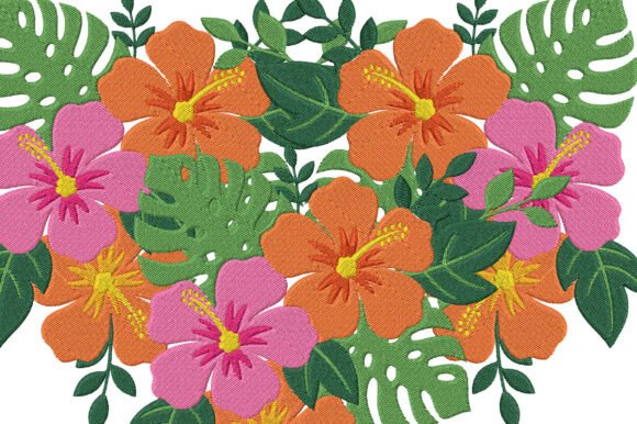 Tropical Hibiscus Floral Embroidery Desi